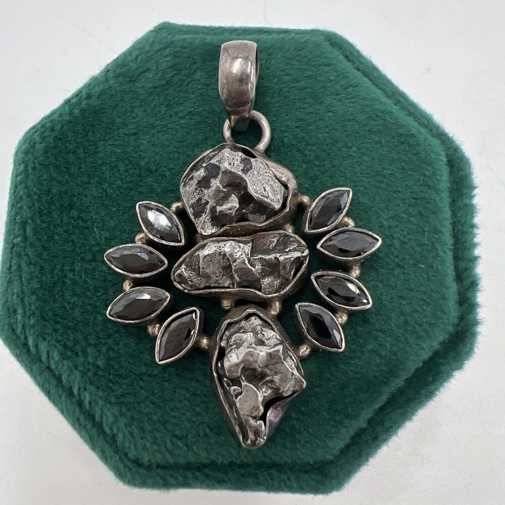 925 STERLING SILVER Meteorite Gemstone Pendant Stamped Tested Gift Handforged